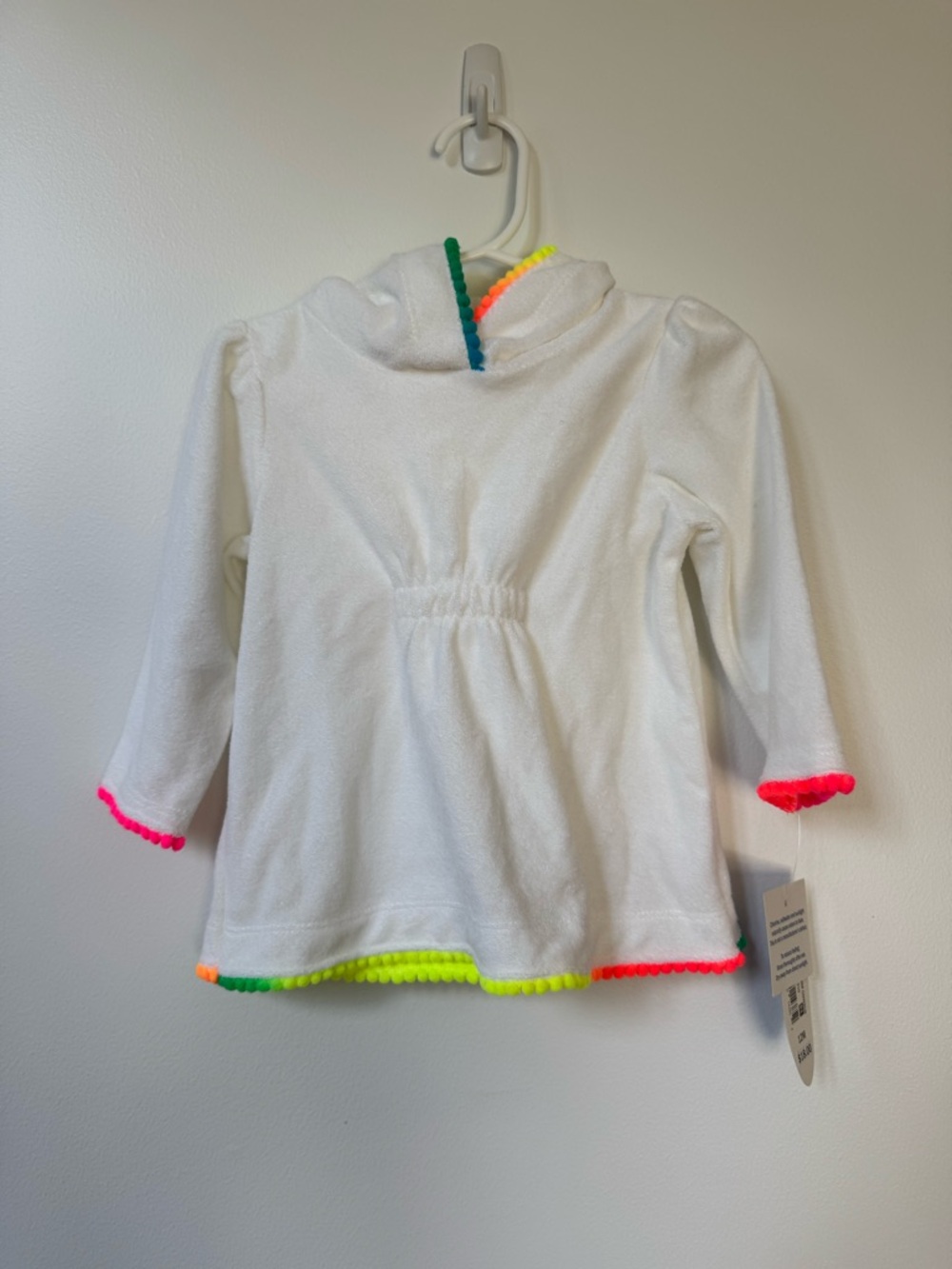 Toddler Girls 12mo White Hooded Swim Coverup with Neon Pom Trim